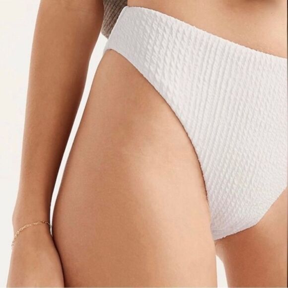 J Crew White Jacquard Texture Curved Waist Cheeky Bikini Bottom Sz L NWT - Picture 2 of 14